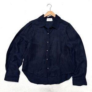 ANEMOS sz XS women's phillips button down shirt in navy linen blend oversized
